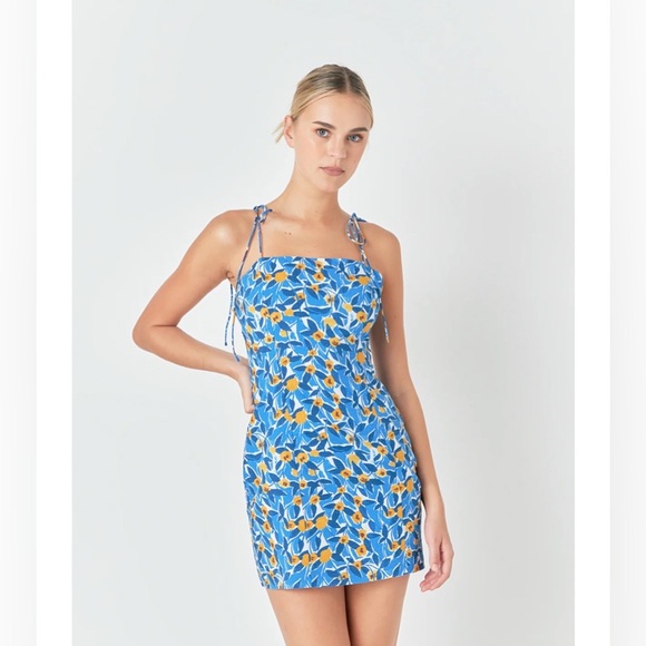 Endless Rose Women's Small Floral Print Textured Fitted Mini Dress Blue - Picture 1 of 13